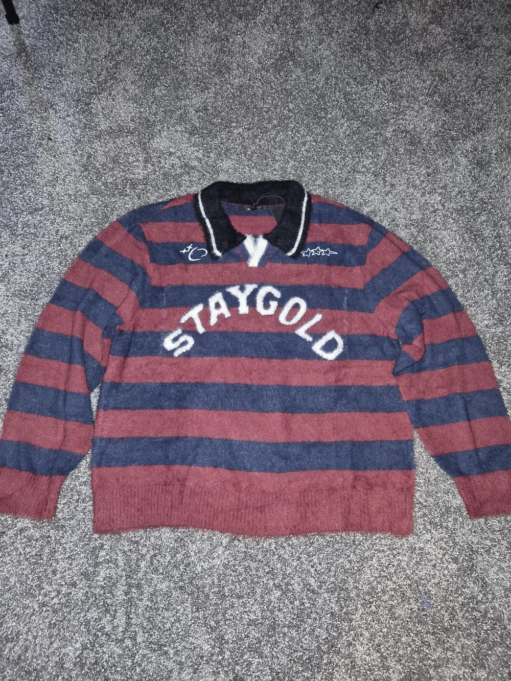 Burgundy & Navy Striped Knit Sweater Suit Set